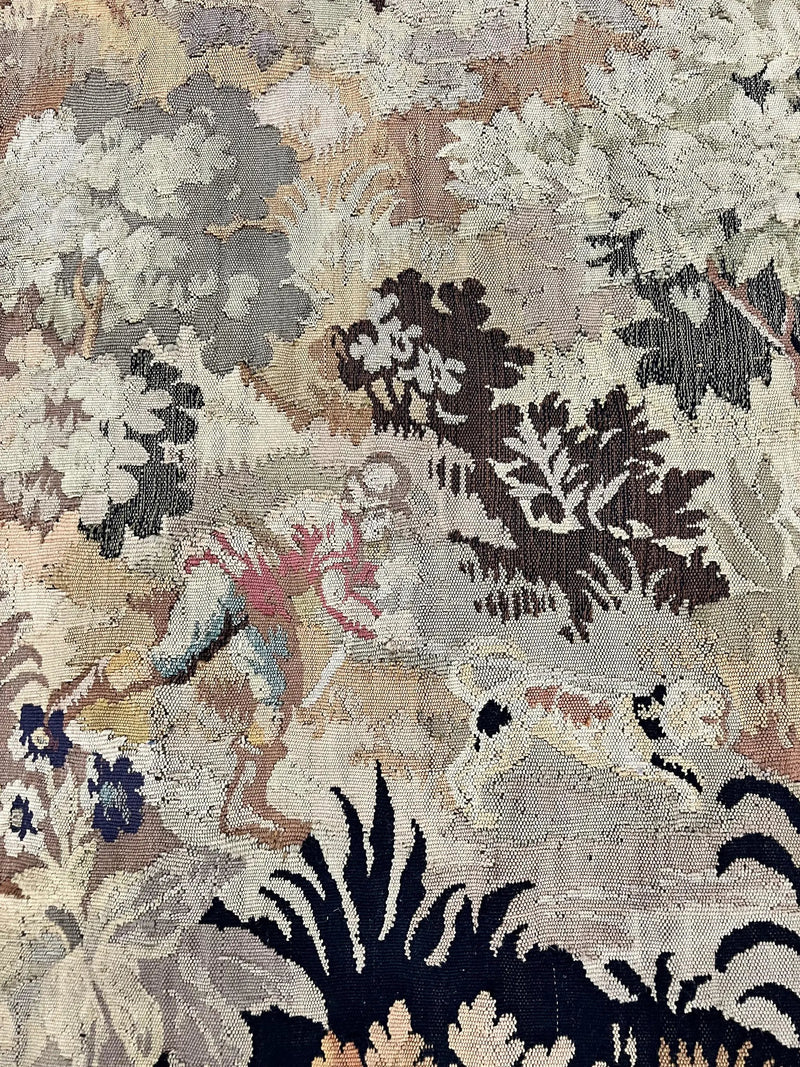 Antique French Tapestry 6x5 ft, European Handmade Wool Aubusson Weave Vintage Tapestry by Jewel Rugs