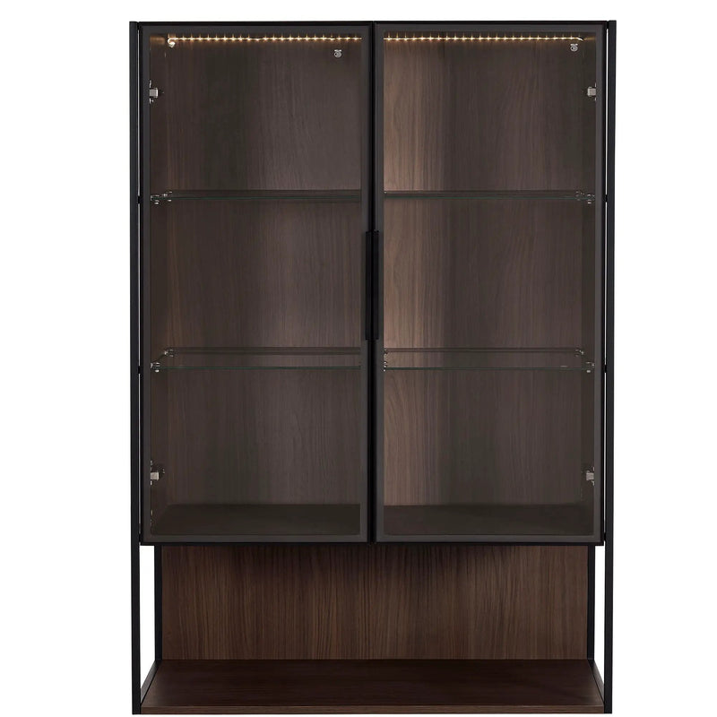 Modern Minimalist Tall Lighted Display Cabinet With Tempered Glass Door - Black / Dark Walnut by HouseOfZazla