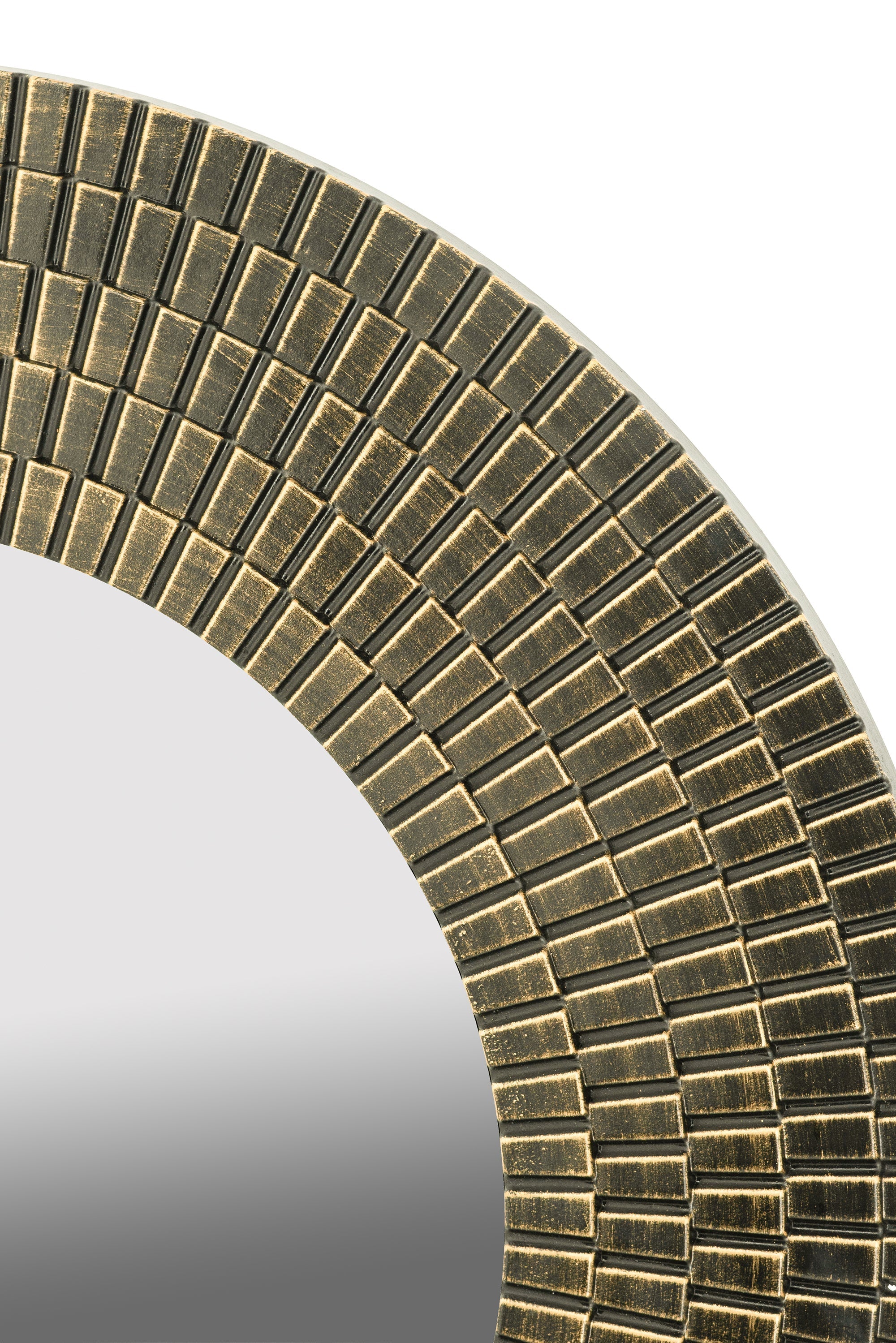 29.5" Round Gold and Black Wooden Accent Mirror with Woven Texture by HouseOfZazla