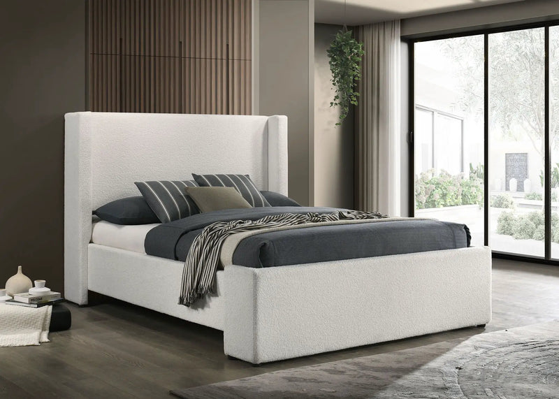 Alamosa Boucle Upholstered Queen Wingback Bed White by Unique Piece Furniture