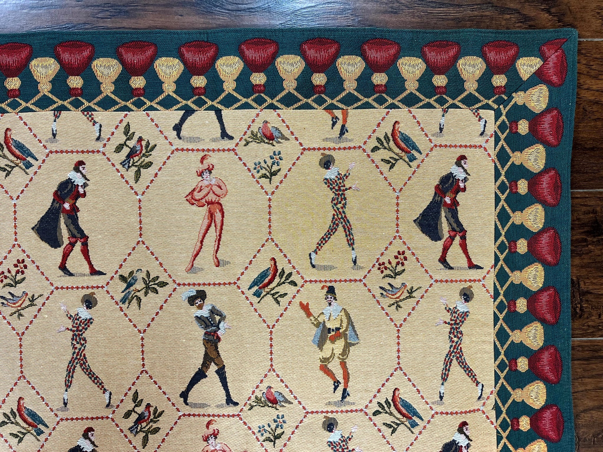 Square Tapestry 5x5, Wall Hanging, Human Pictorials, Court Jesters, Vintage by Jewel Rugs