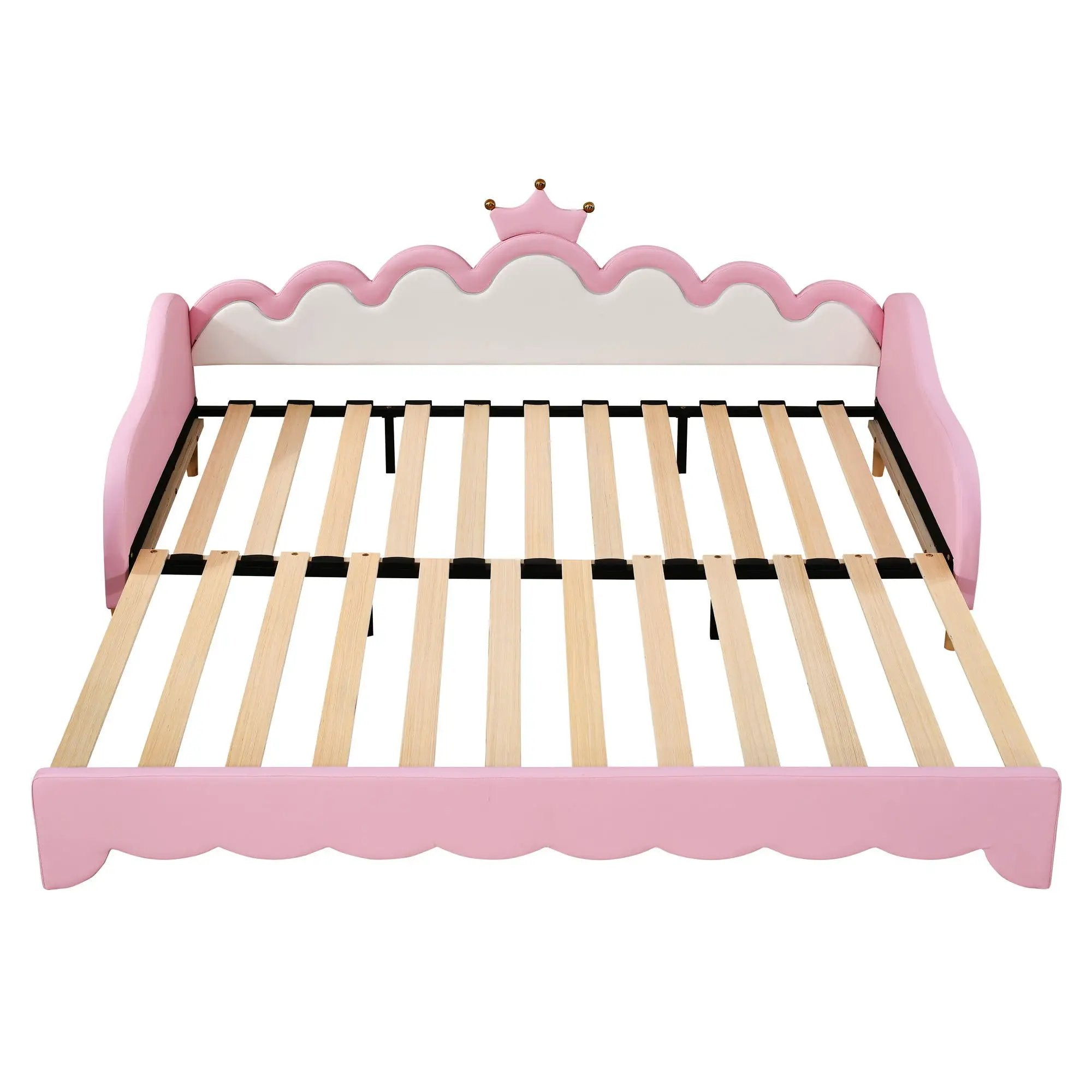 Extending Daybed With LED Lights, Modern Upholstered Princess Daybed With Crown Headboard by HouseOfZazla