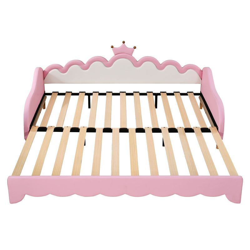 Extending Daybed With LED Lights, Modern Upholstered Princess Daybed With Crown Headboard by HouseOfZazla