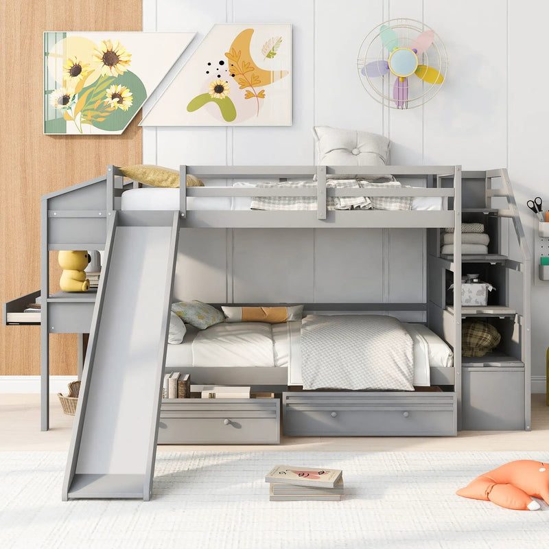 Bunk Bed With Storage Staircase, Slide, Desk, Drawers, And Shelves by Unique Piece Furniture