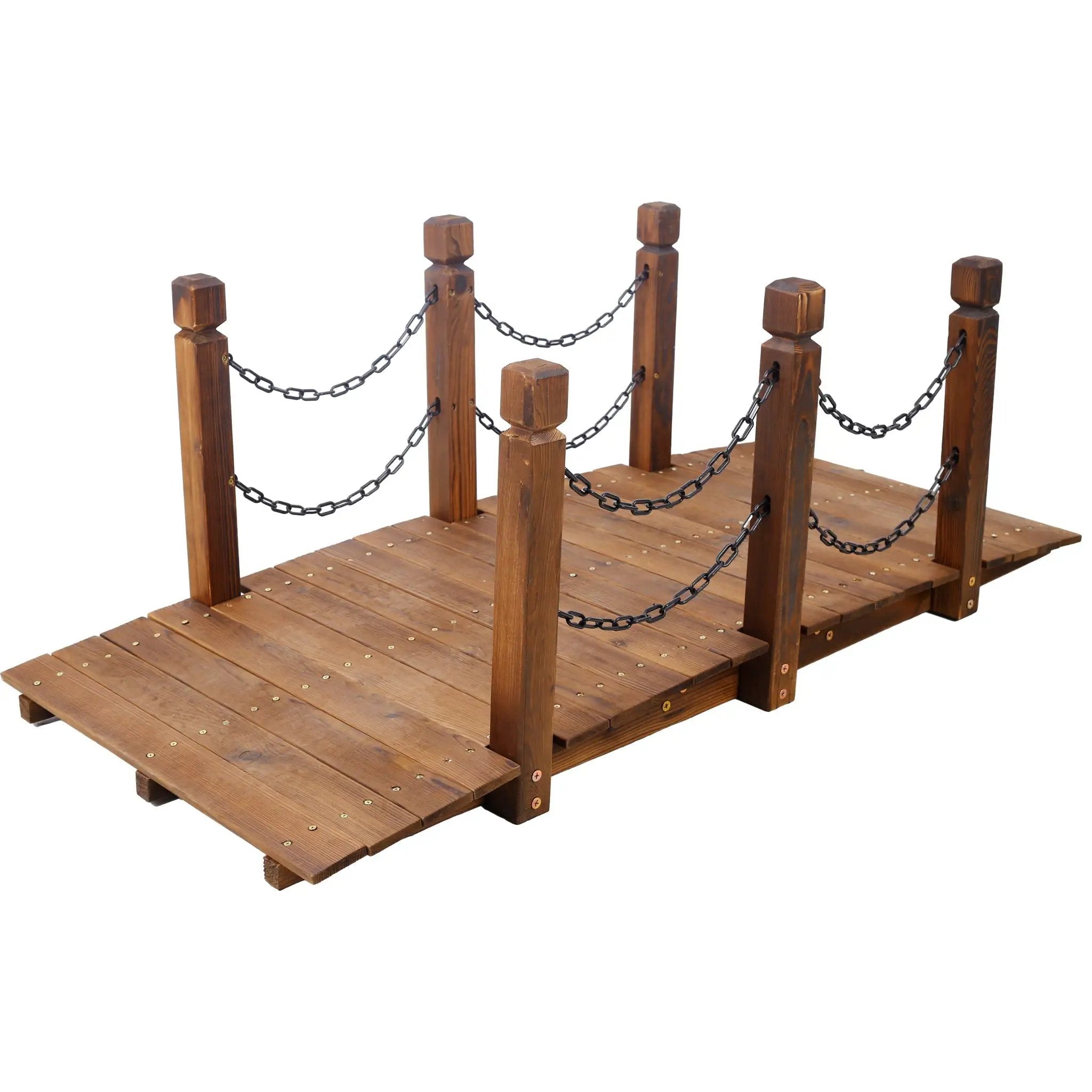 Wooden Arc Footbridge With Chain Railings For Backyard Creek Stained 5 Ft - Brown by Unique Piece Furniture