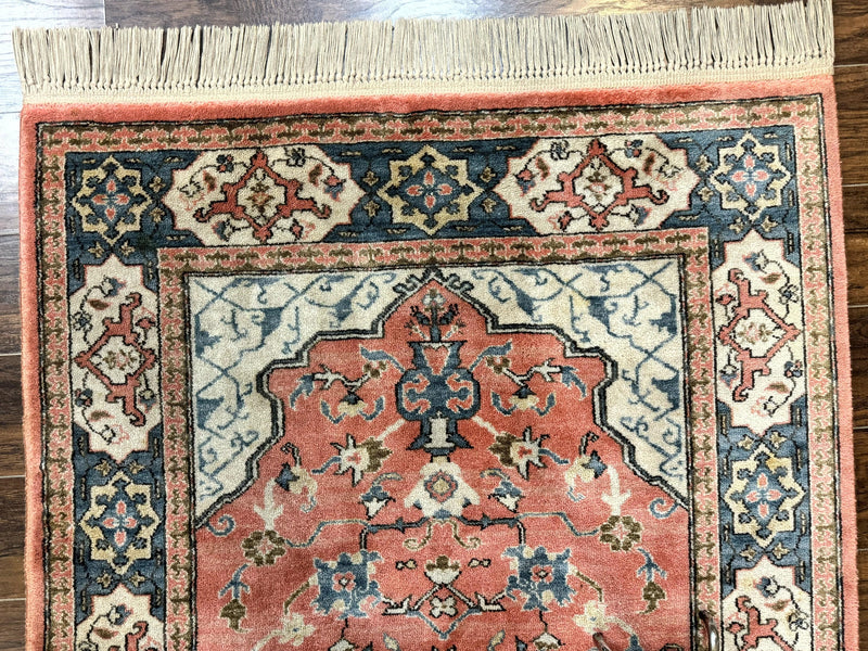 Karastan Rug 4x6 Bergama Design #737, Karastan Area Rug, Vintage Wool Karastan Carpet, Original Collection 700 Series, Salmon Red Light Blue by Jewel Rugs