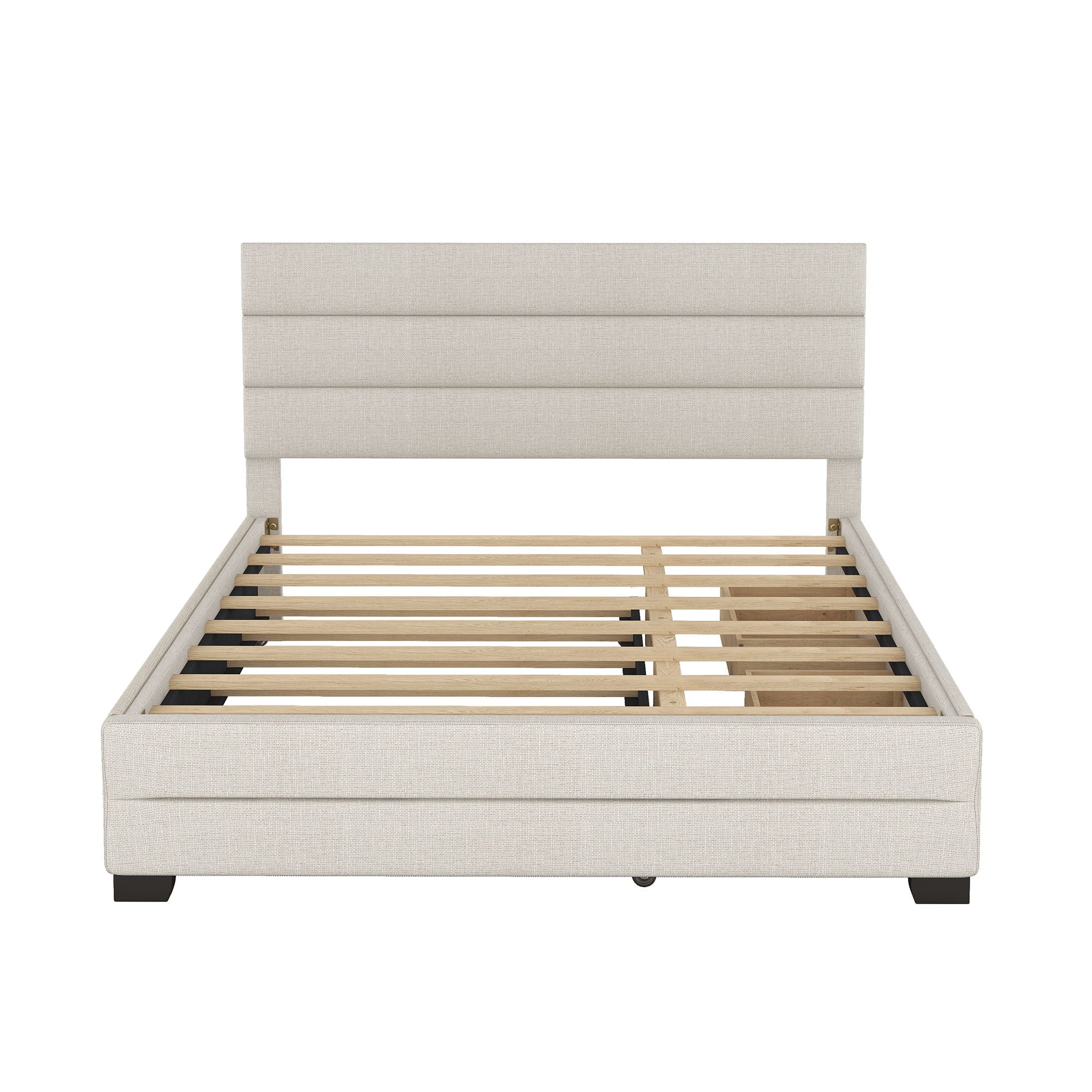 Queen Platform Bed With Twin Trundle And 2 Storage Drawers - Beige by Unique Piece Furniture