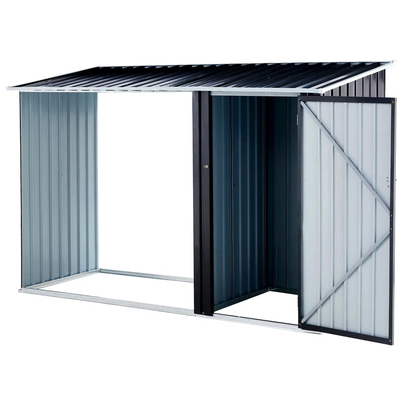 Firewood Storage Shed, Outdoor Firewood Rack, Outdoor Storage Shed With Log Holder, Firewood Shelter For Patio, Anthracite Galvanized Steel - Black by HouseOfZazla