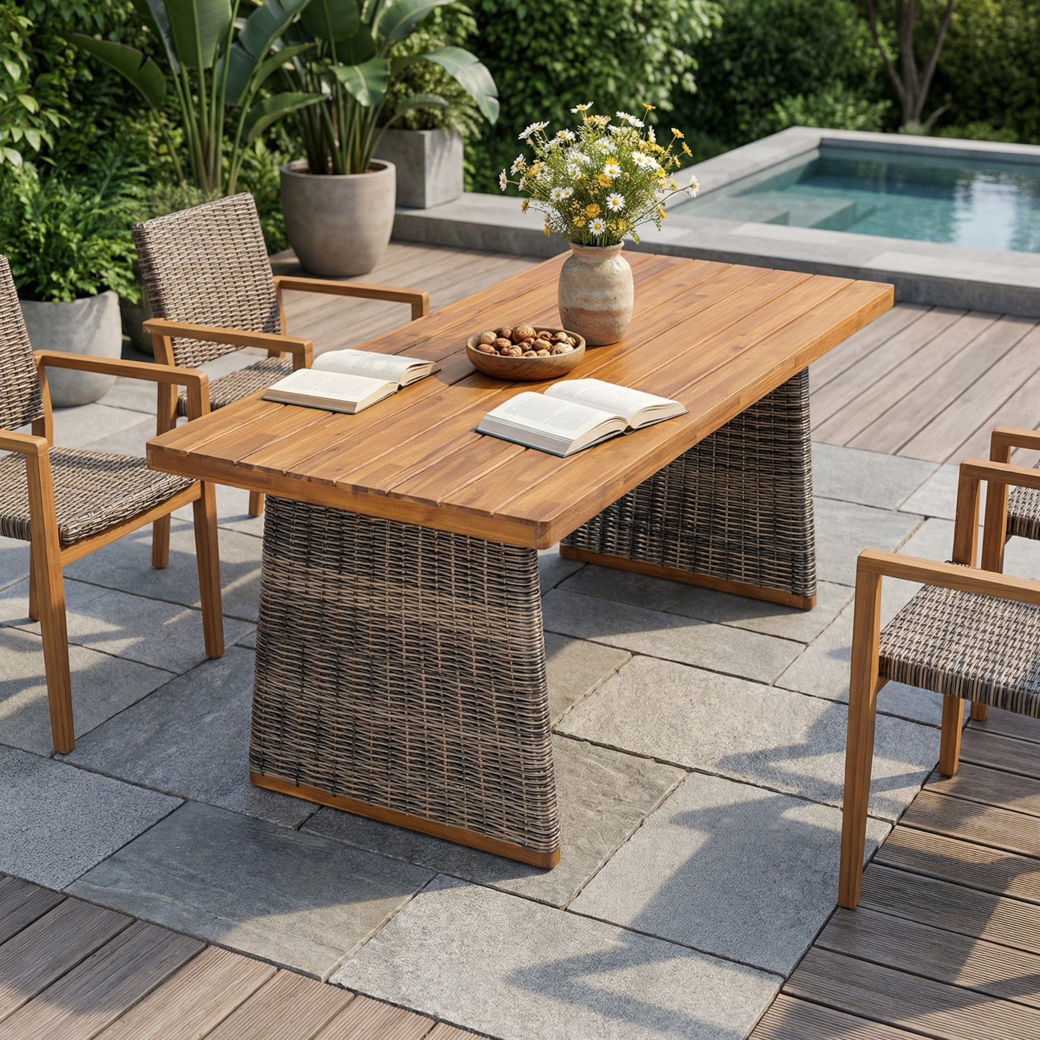 Outdoor Acacia Wood Dining Table with Teak Finish by HouseOfZazla