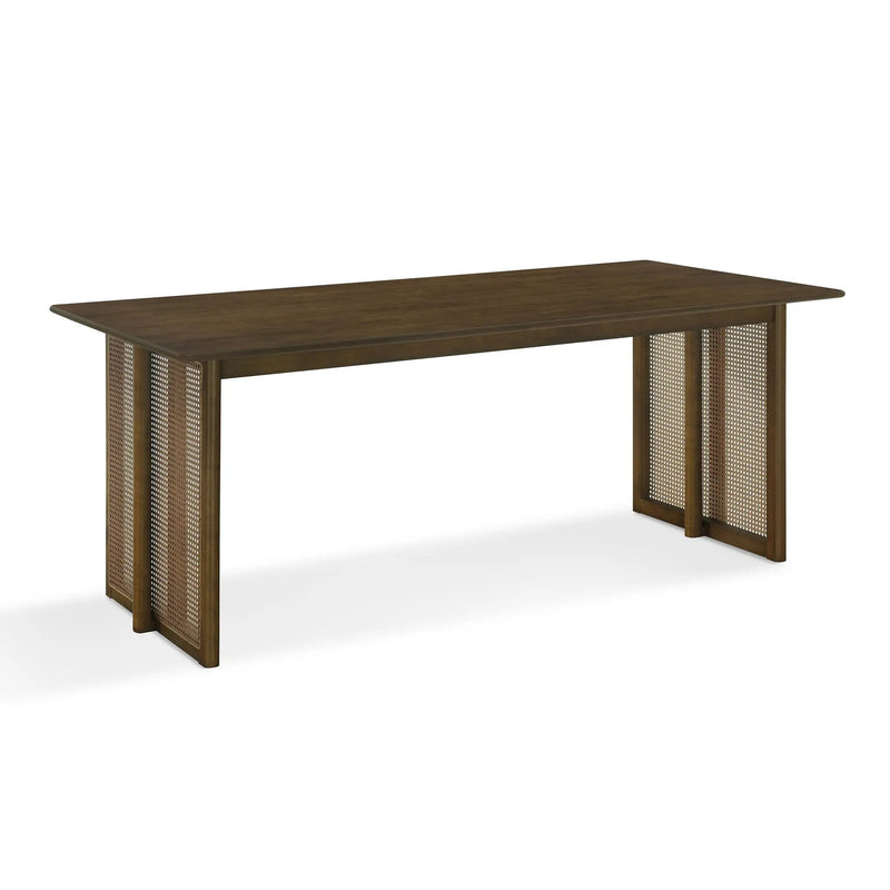 Walnut-Colored Rubber Wood Dining Table with Rattan Accents by HouseOfZazla
