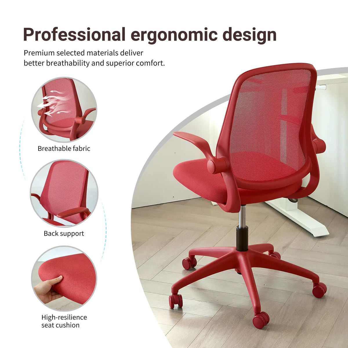 Ergonomic Color Office Chair - 350LBS Capacity, Red by HouseOfZazla