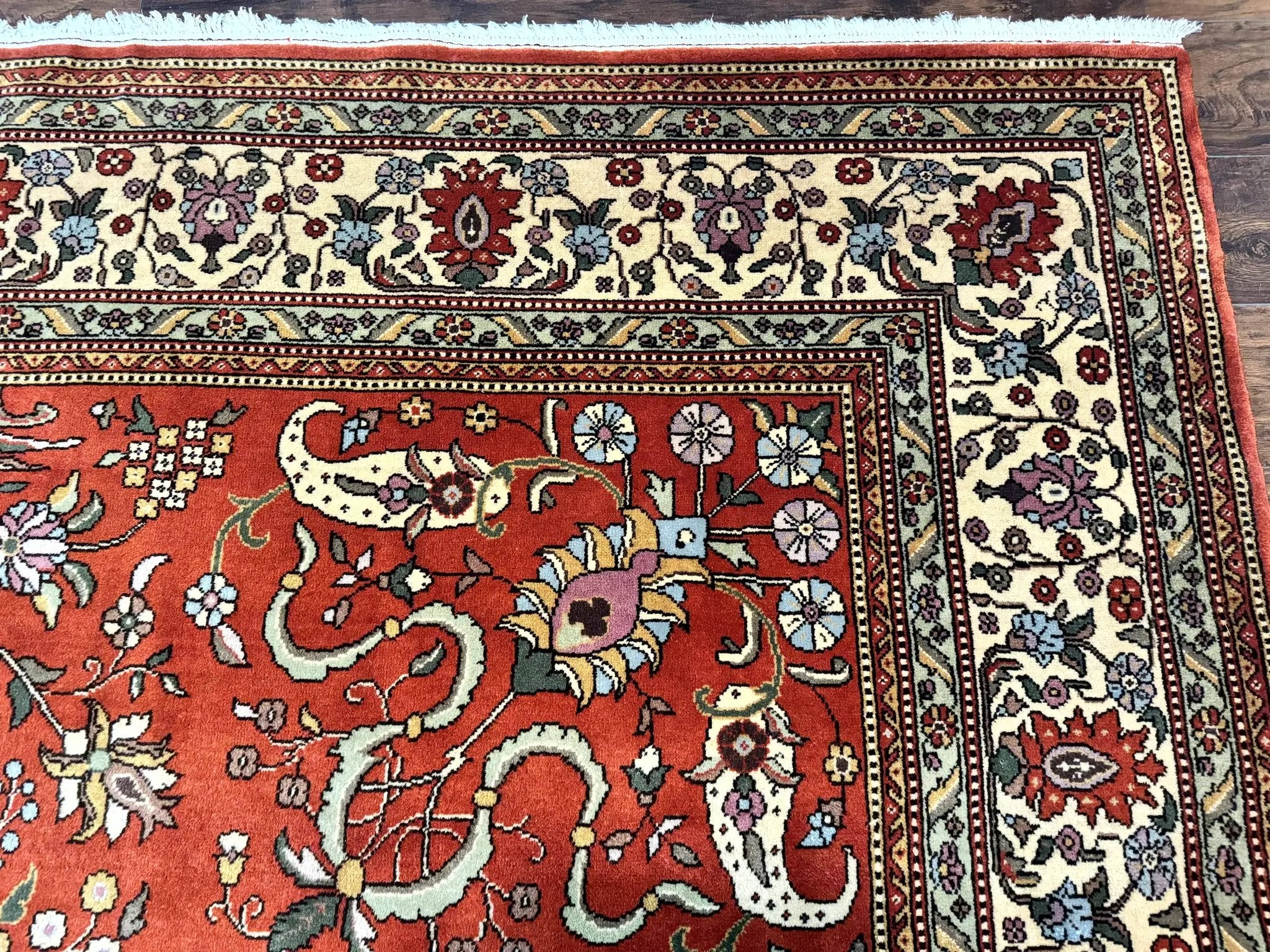 Romanian Rug 10x13, Vintage Handmade Wool Carpet, Floral Pattern, Birds, Red and Cream, Signed By Masterweaver, Persian Rug by Jewel Rugs