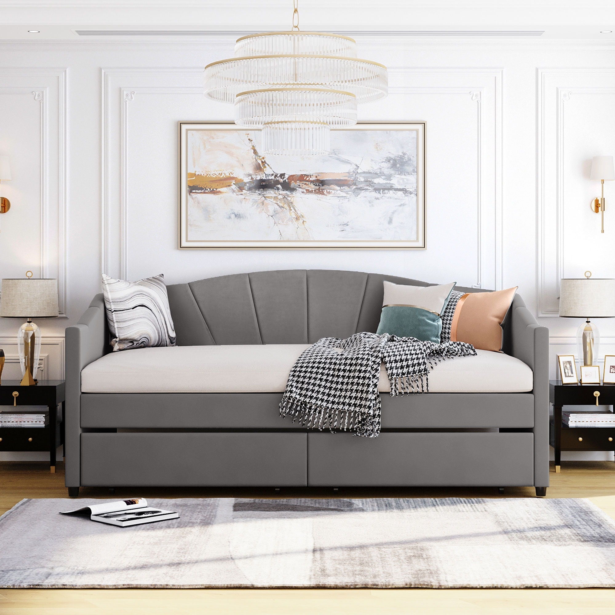 Upholstered Daybed With Two Drawers And Wood Slat by HouseOfZazla