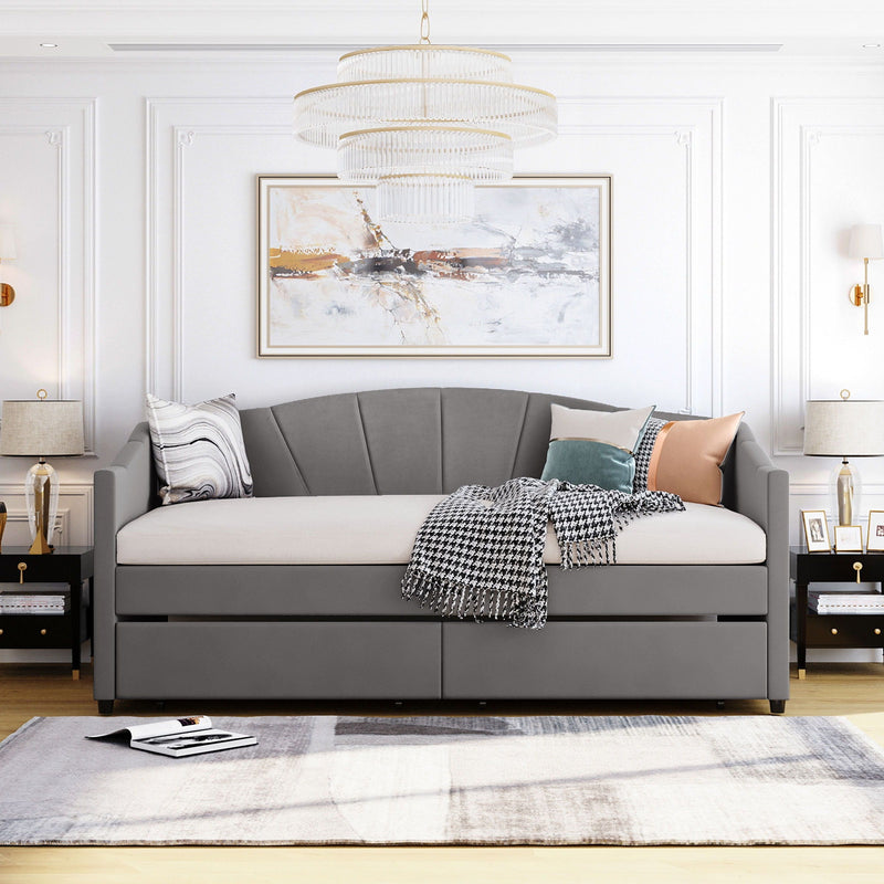 Upholstered Daybed With Two Drawers And Wood Slat by HouseOfZazla