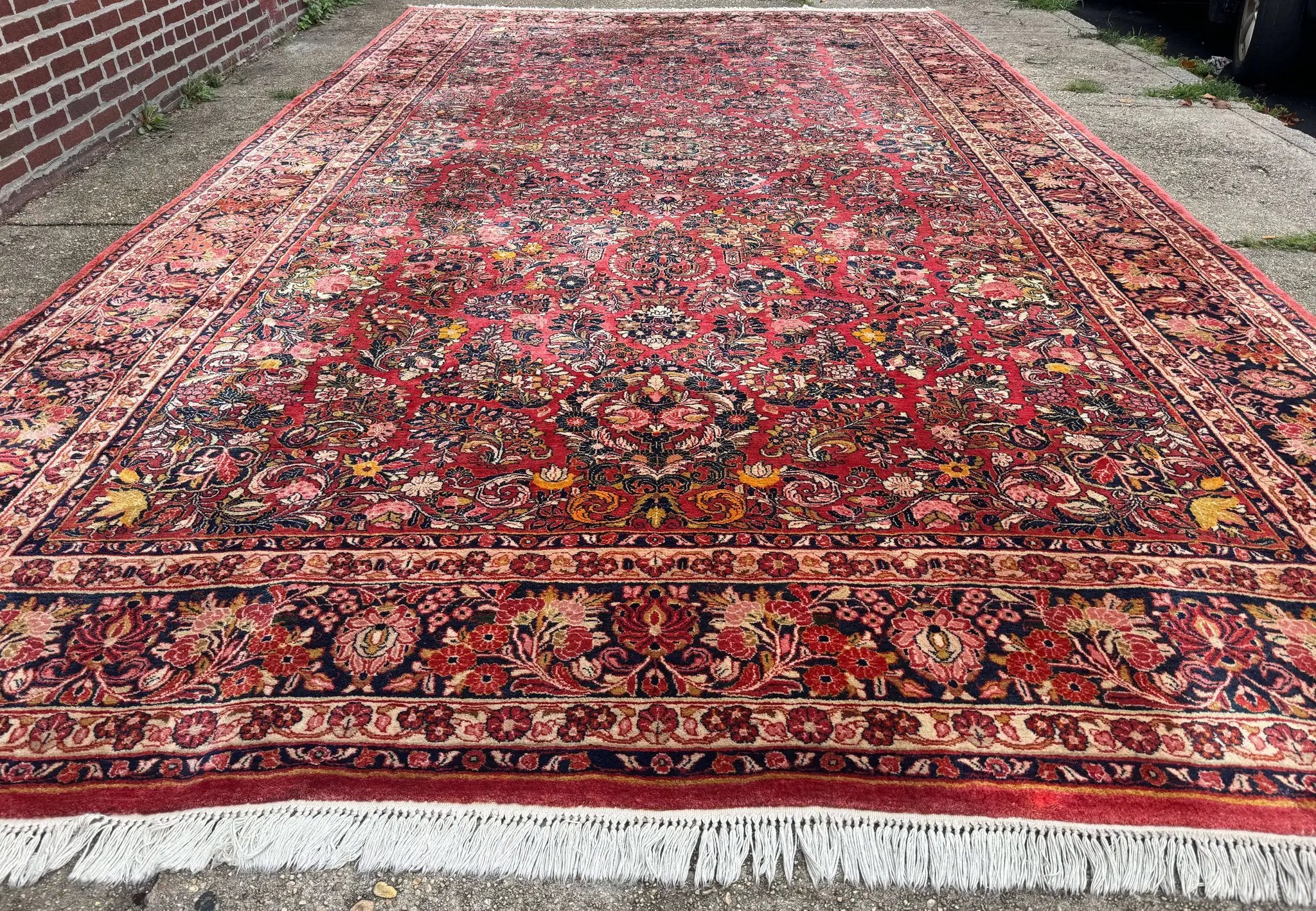 Large Antique Persian Sarouk Rug 11x18, Red, Floral Allover, Palace Size Wool Handmade Carpet by Jewel Rugs