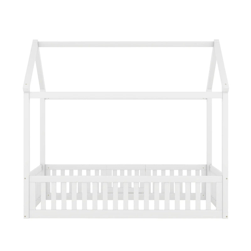 Wood House Bed With Fence And Door by HouseOfZazla