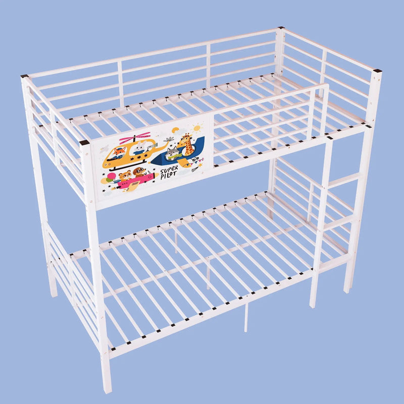 Bunk Bed, Convertible To 2 Separate Twin Size Beds With Full Length Guardrail & Ladder, No Box Spring Needed - White by HouseOfZazla