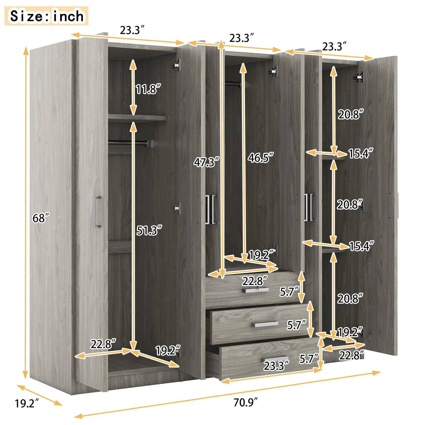 6 Doors Wardrobe Storage For Bedroom, With Big Drawers by Unique Piece Furniture
