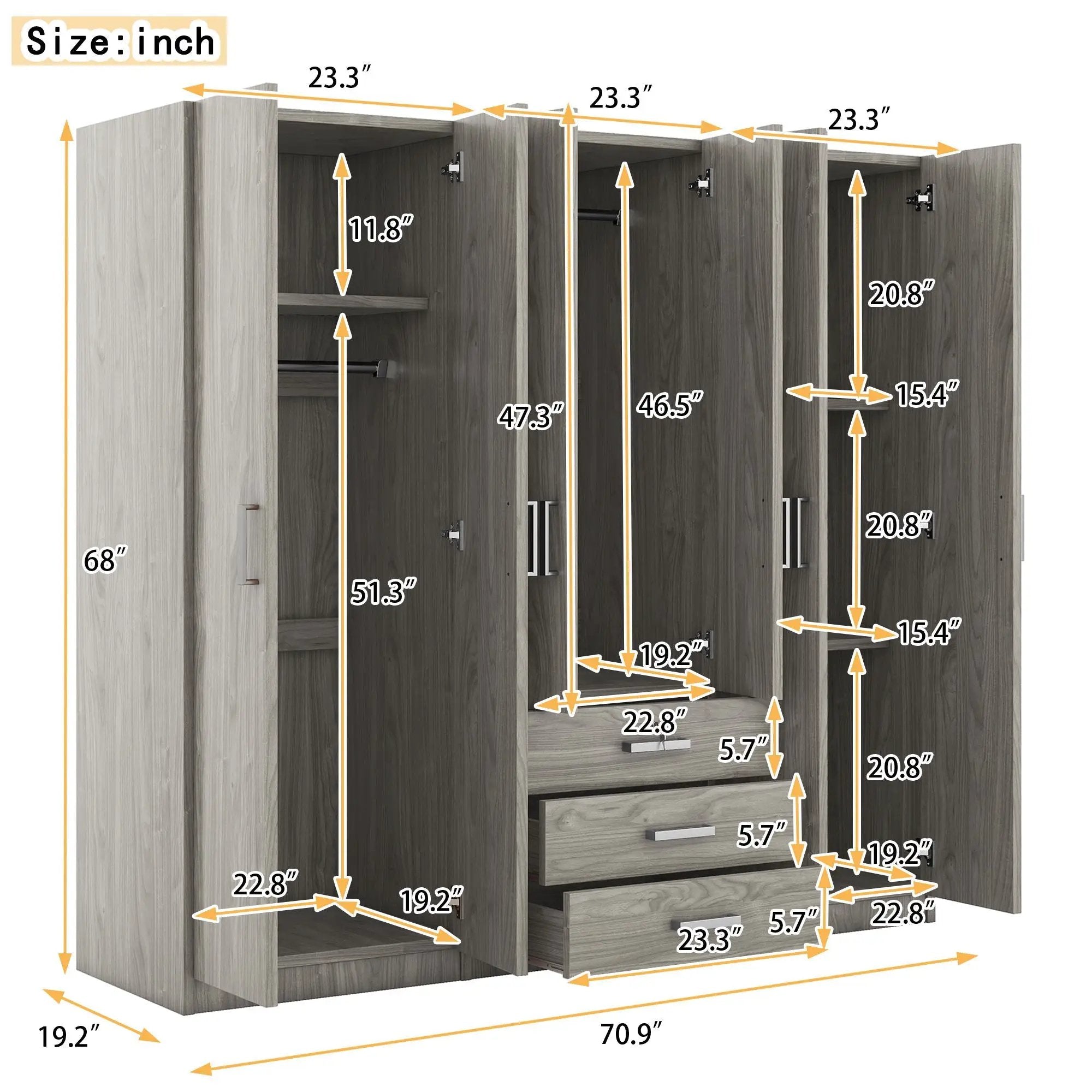 6 Doors Wardrobe Storage For Bedroom, With Big Drawers by Unique Piece Furniture