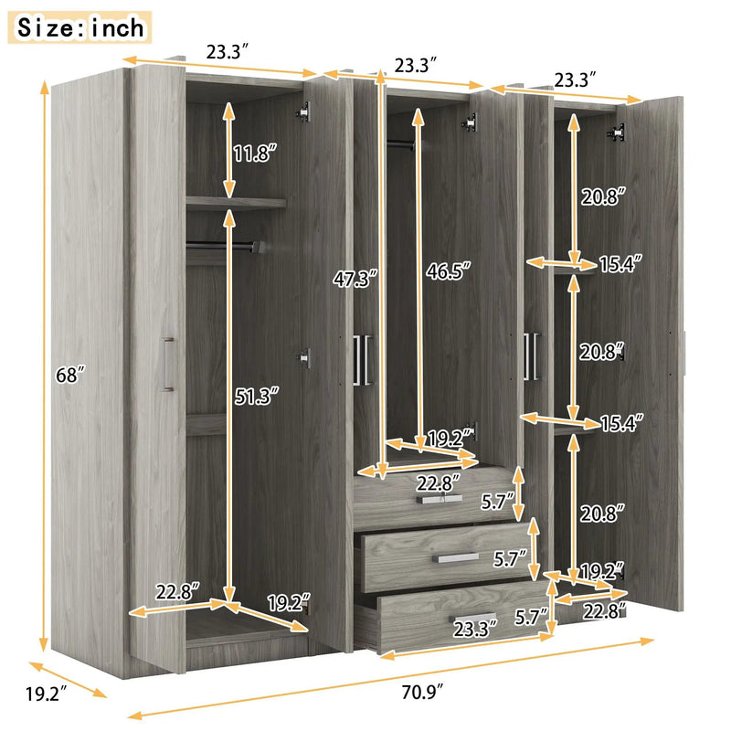 6 Doors Wardrobe Storage For Bedroom, With Big Drawers by HouseOfZazla