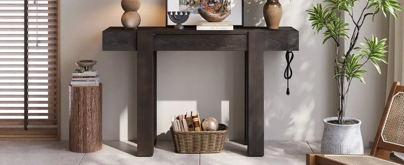 TREXM Rustic Minimalist Console Table with Hidden Drawer by HouseOfZazla