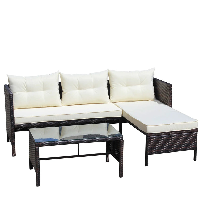 Outdoor Patio Furniture 3-Piece Conversation Set with Wicker Rattan Sectional Sofa by HouseOfZazla