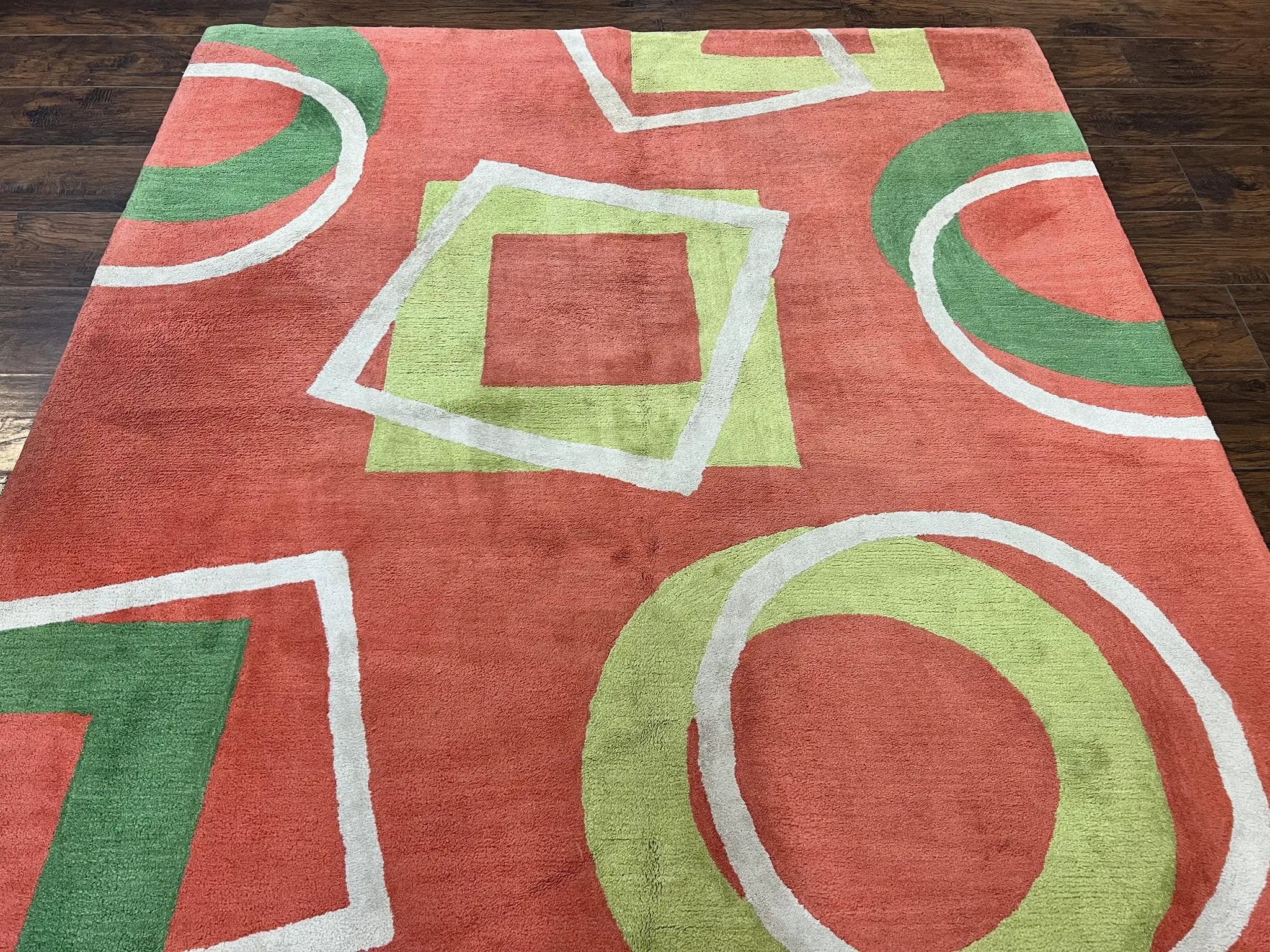 Abstract Rug 6x9, Modern Contemporary Rug, Red-Orange Green by Jewel Rugs