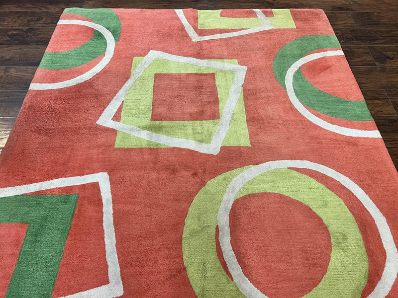 Abstract Rug 6x9, Modern Contemporary Rug, Red-Orange Green by Jewel Rugs