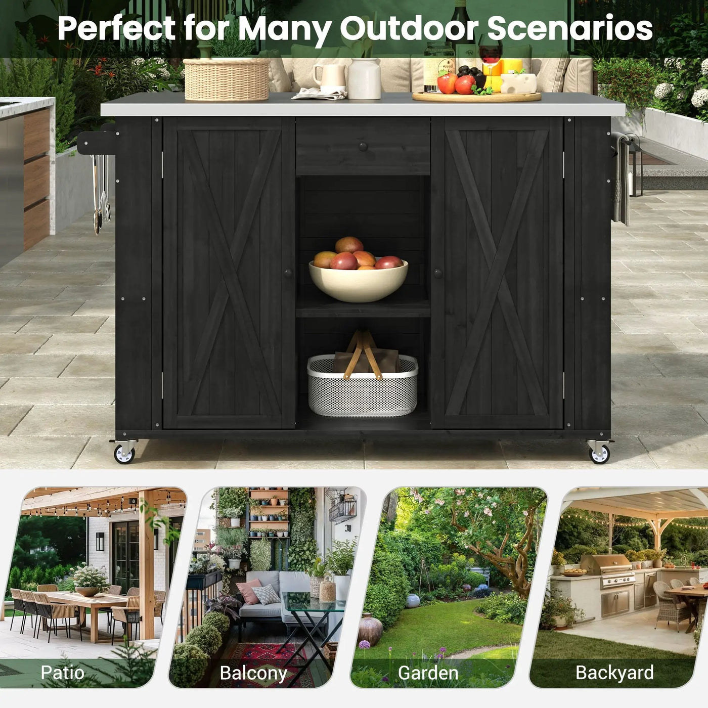 Outdoor Kitchen Island With Stainless Steel Top, Ample Storage Space, Towel And Spice Racks And A Bottle Opener by Unique Piece Furniture
