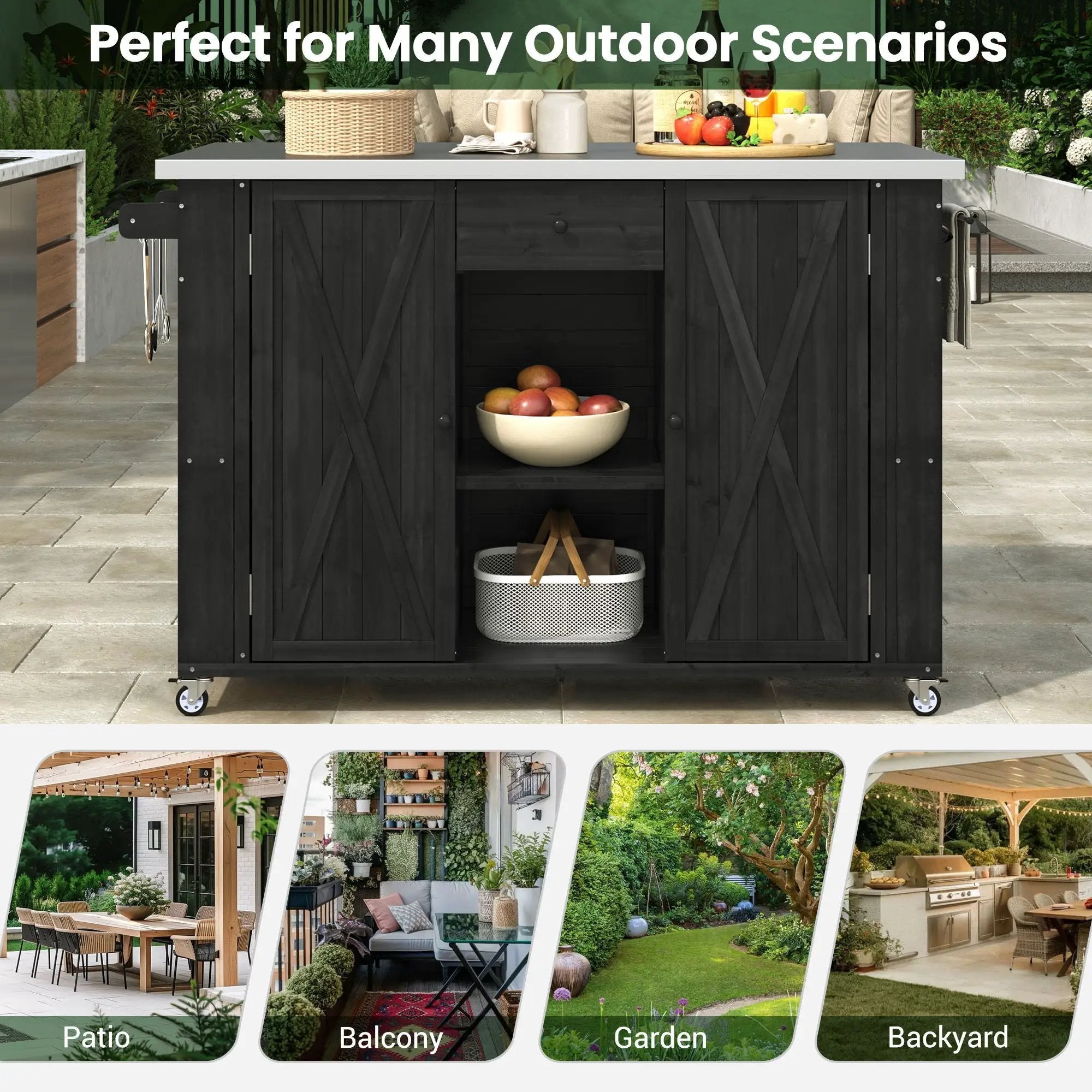 Outdoor Kitchen Island With Stainless Steel Top, Ample Storage Space, Towel And Spice Racks And A Bottle Opener by Unique Piece Furniture