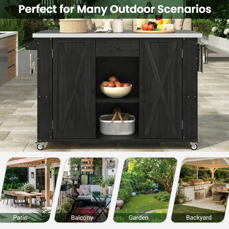 Outdoor Kitchen Island With Stainless Steel Top, Ample Storage Space, Towel And Spice Racks And A Bottle Opener by Unique Piece Furniture