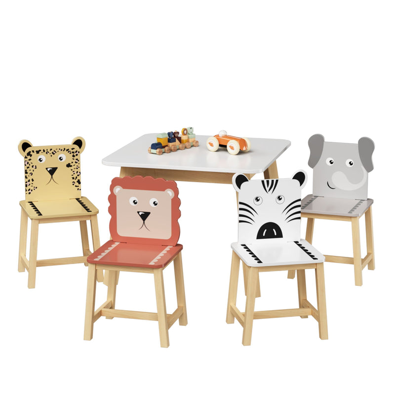 Kids Table And Chair Set With Cartoon Animals Design - White by HouseOfZazla