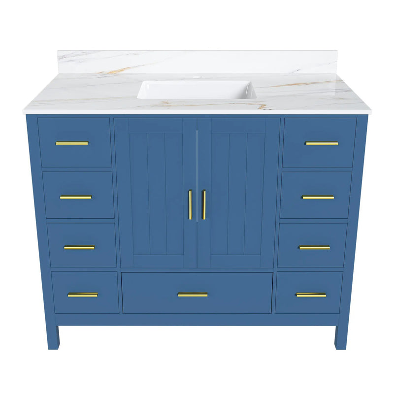 42" Modern Solid Wood Bathroom Vanity with Sink, 43" Carrara by HouseOfZazla