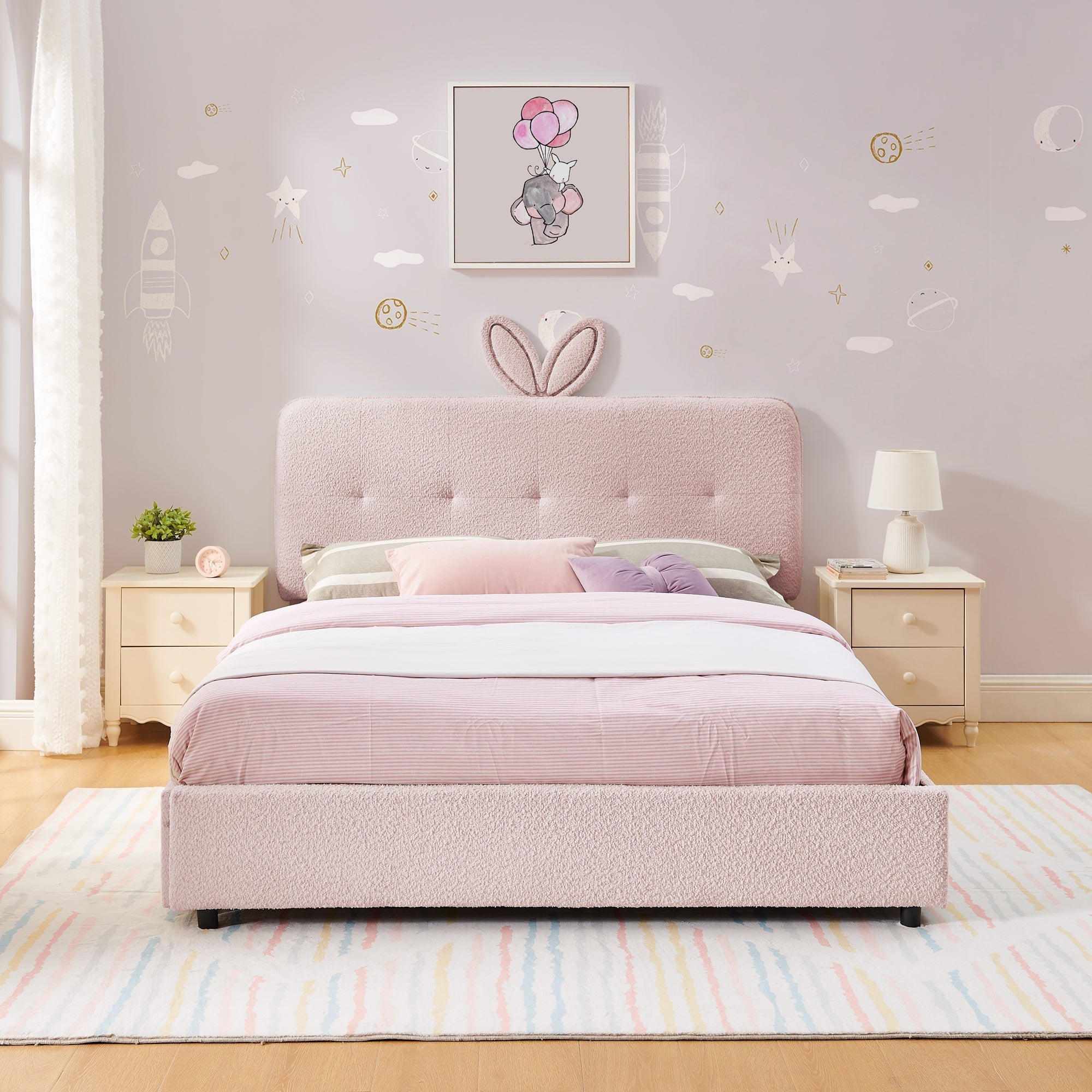 Full Size Kids Upholstered Bed with Oversized Rabbit Ear Headboard by HouseOfZazla