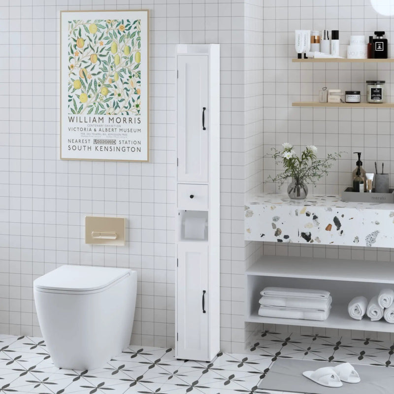 Slim Tall Bathroom Storage Cabinet With Adjustable Shelves, 2 Doors Freestanding Cabinet - White by HouseOfZazla