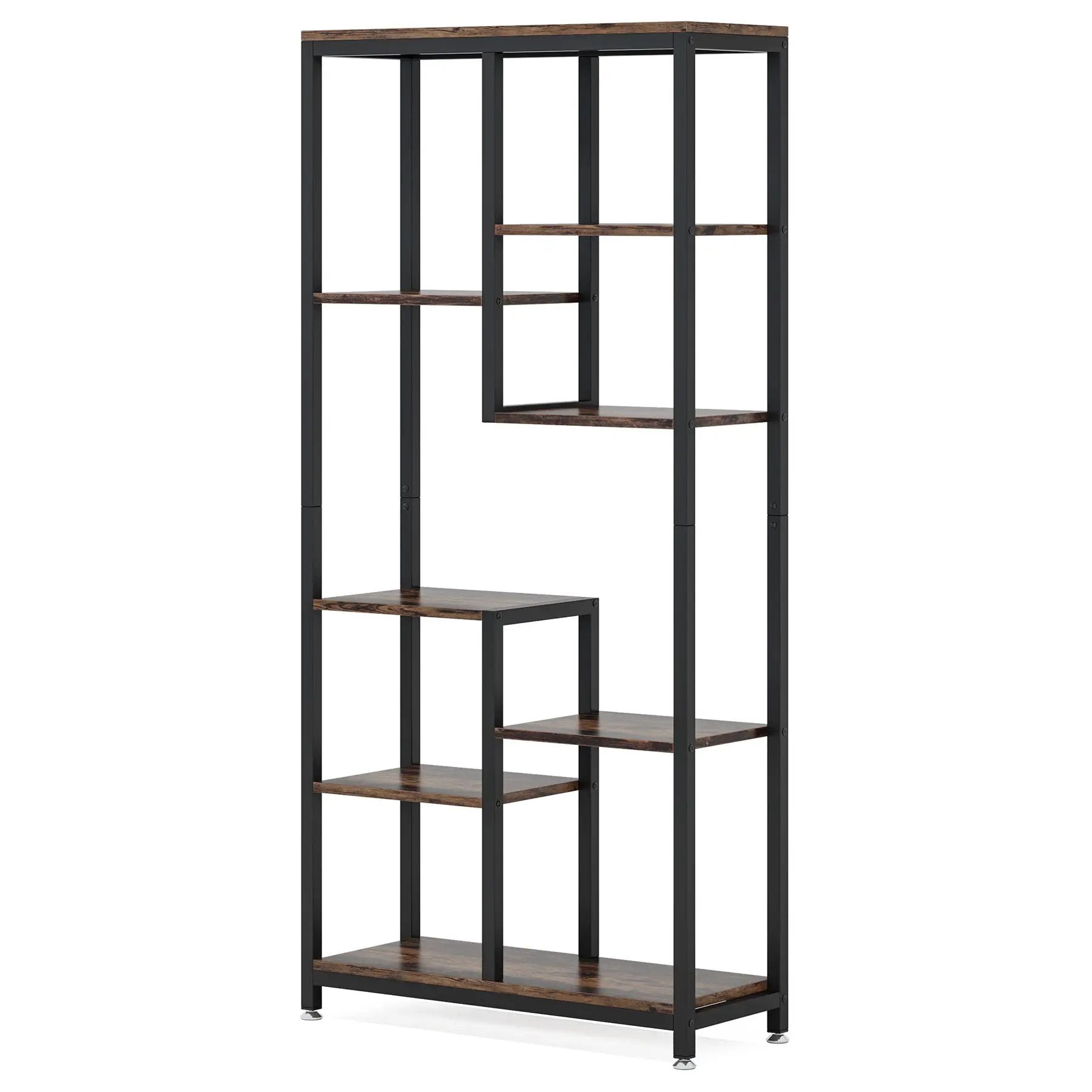 6 Tier, 8 Shelf Etagere Bookcase Storage Display Rack For Living Room - Rustic Brown by HouseOfZazla