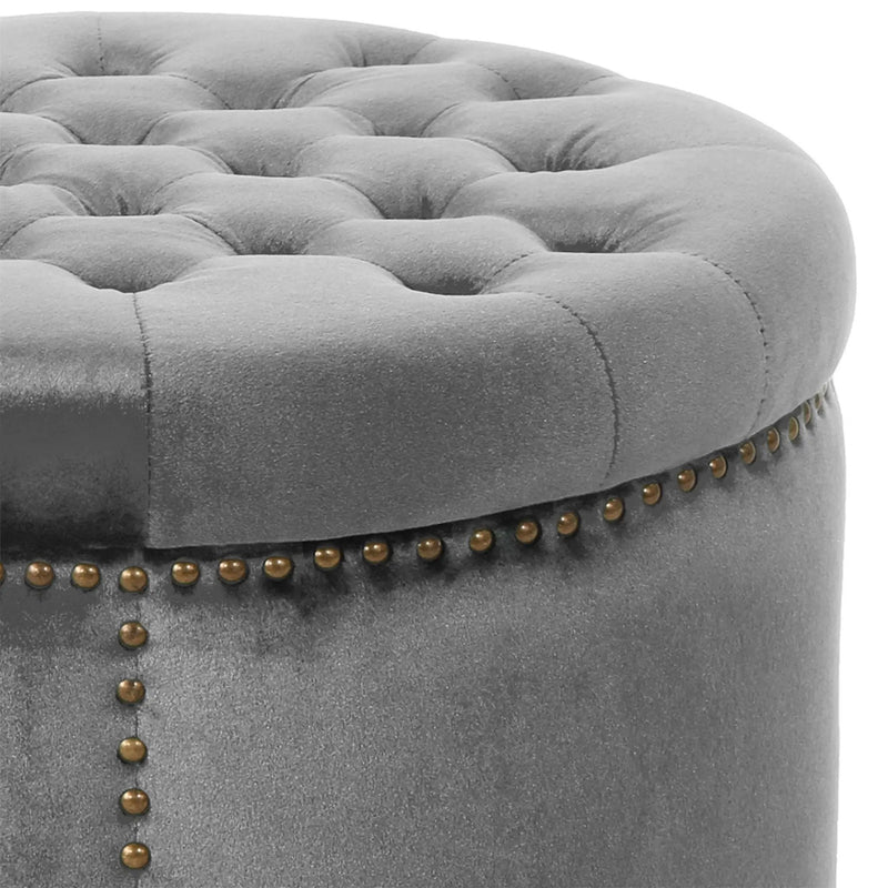 Elegant Round Ottoman Footstool With Studded Rim by HouseOfZazla