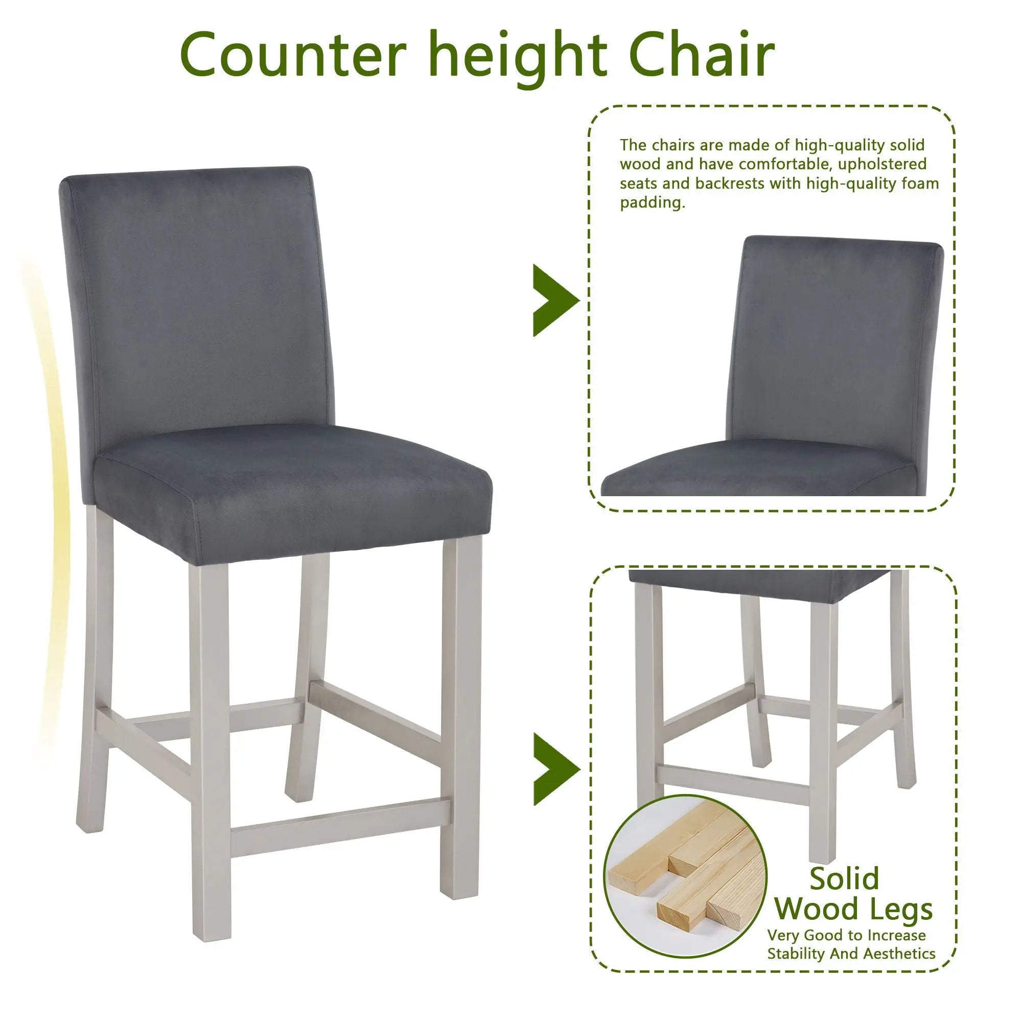 5 Pieces Counter Height Table Set, Kitchen Table With Square Table And 4 Upholstered Chairs by Unique Piece Furniture