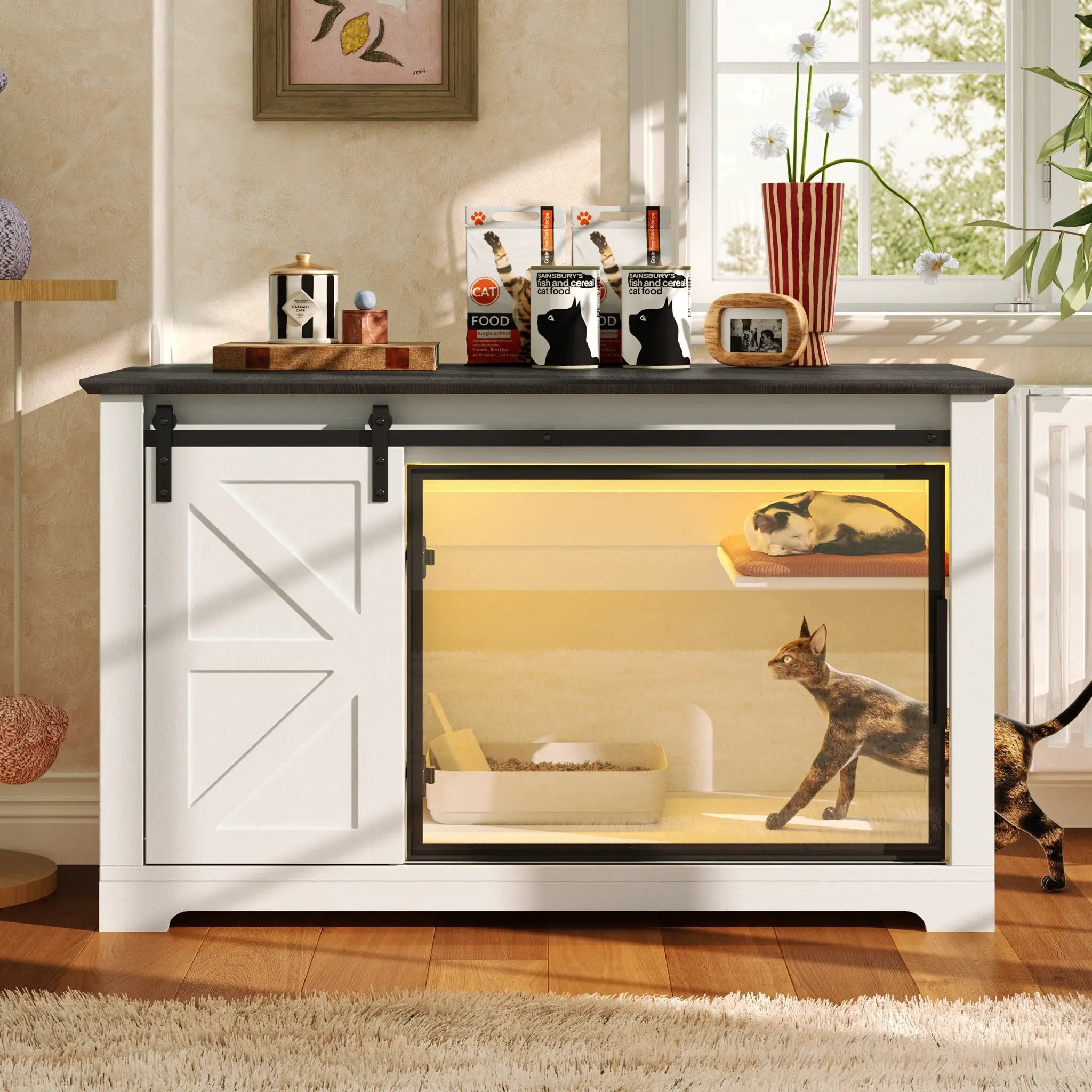 46" Farmhouse Cat Litter Box Enclosure with Sliding Barn Door by HouseOfZazla