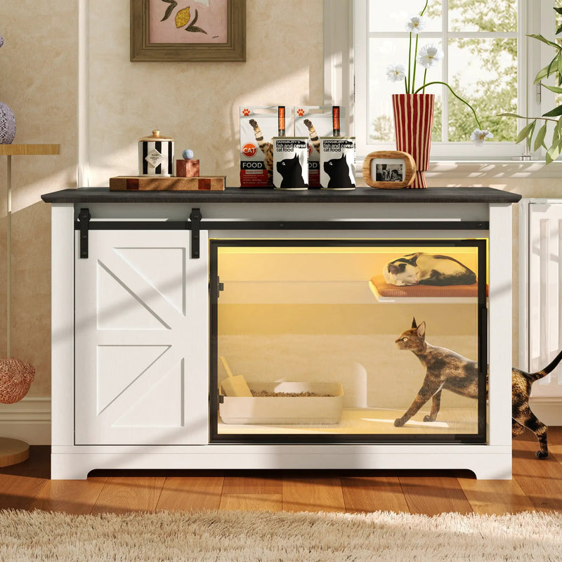 46" Farmhouse Cat Litter Box Enclosure with Sliding Barn Door by HouseOfZazla