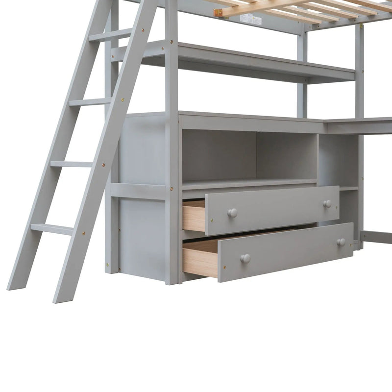 Modern Loft Bed With Built In Desk, Shelves, And 2 Drawers by HouseOfZazla