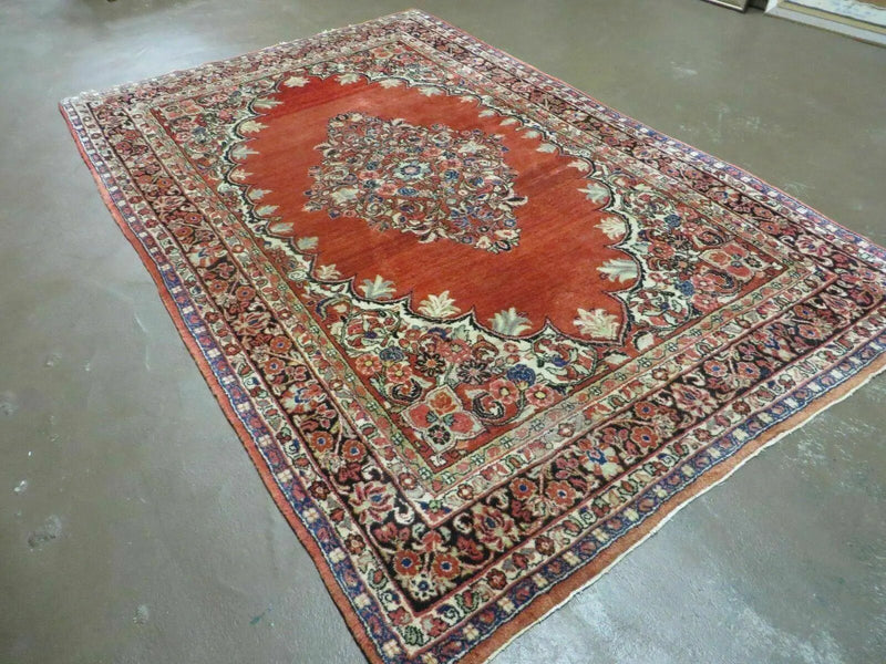 Antique Persian Sarouk Rug 5x8, Red, Semi Open Field, Hand Knotted, Wool by Jewel Rugs