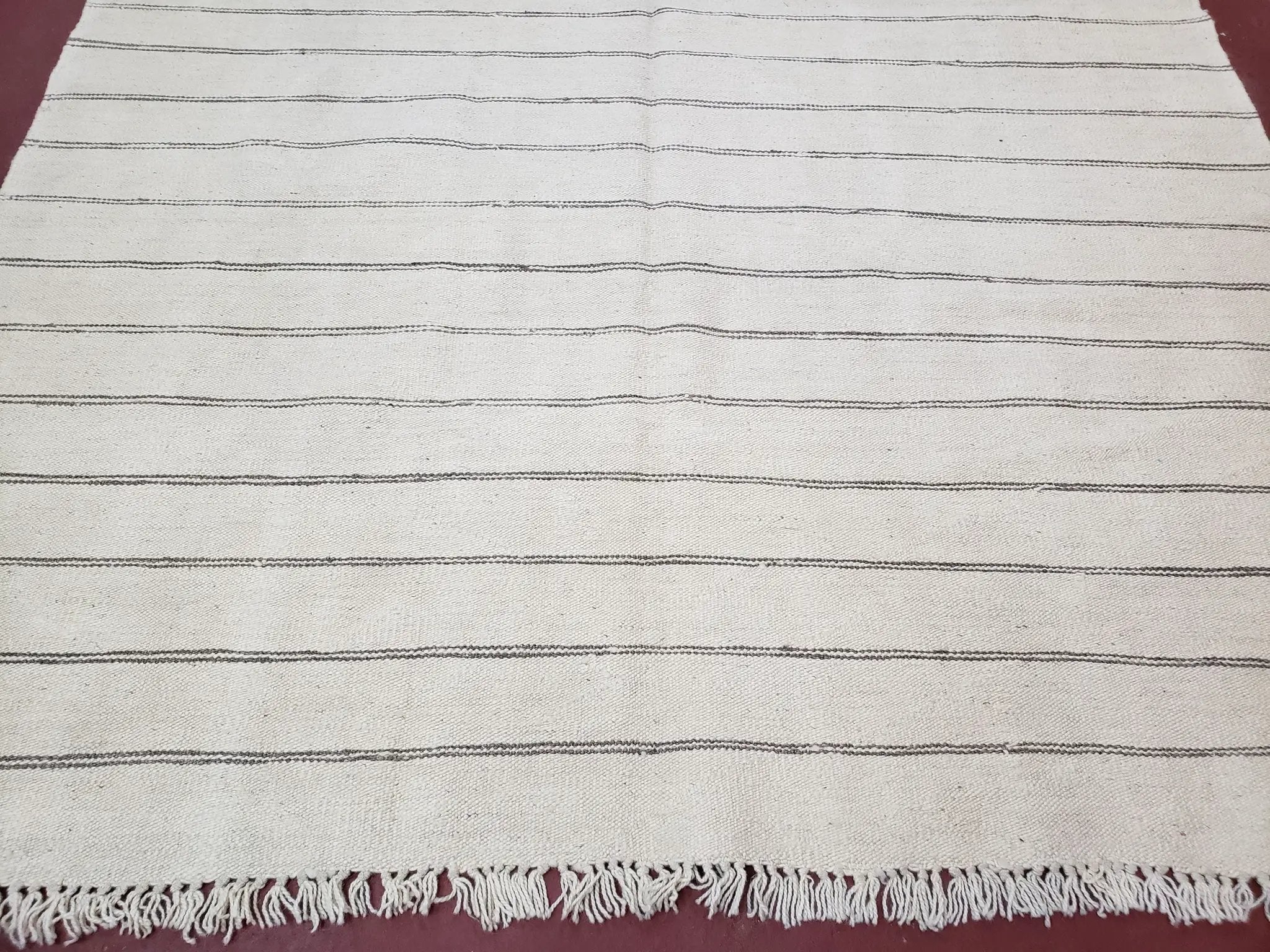 New Turkish Kilim Rug, Striped Area Rug, Southwestern Style, Off-white/Ivory Color, 5x8 Kilim Carpet, Hand-Knotted, Flatweave, Wool by Jewel Rugs