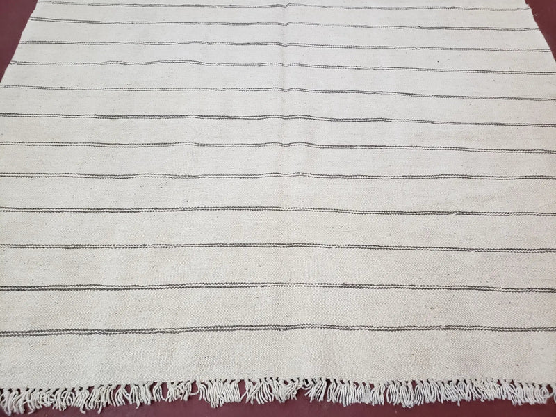 New Turkish Kilim Rug, Striped Area Rug, Southwestern Style, Off-white/Ivory Color, 5x8 Kilim Carpet, Hand-Knotted, Flatweave, Wool by Jewel Rugs