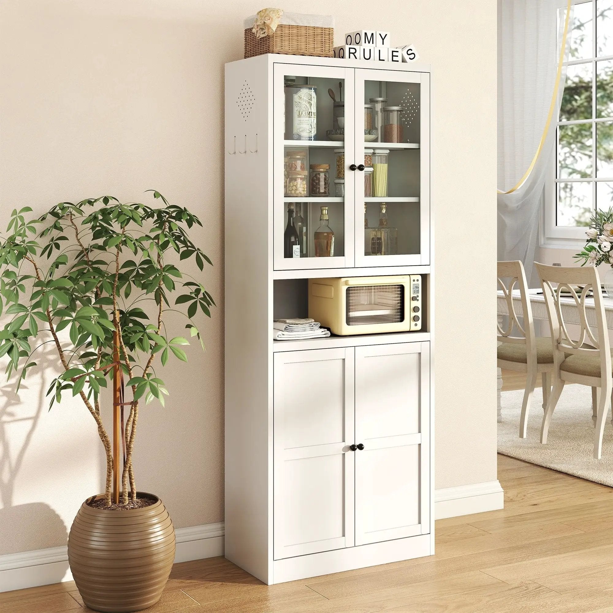 Metal Kitchen Pantry Cabinet Tall Storage With Adjustable Shelves, Heavy Duty Stainless Steel Frame - White by HouseOfZazla