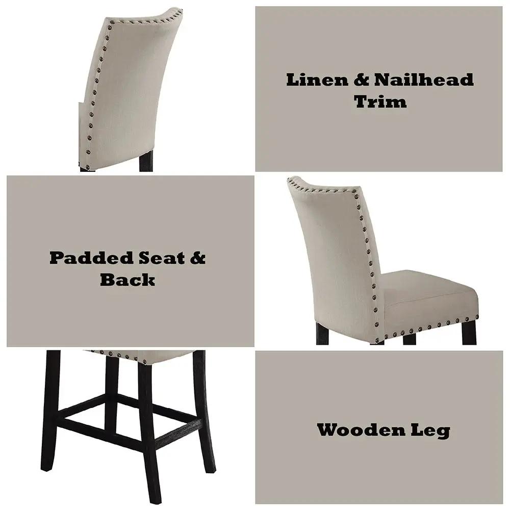 Nolan - Counter Height Chair (Set of 2) - Beige Linen & Salvage Dark Oak by Unique Piece Furniture