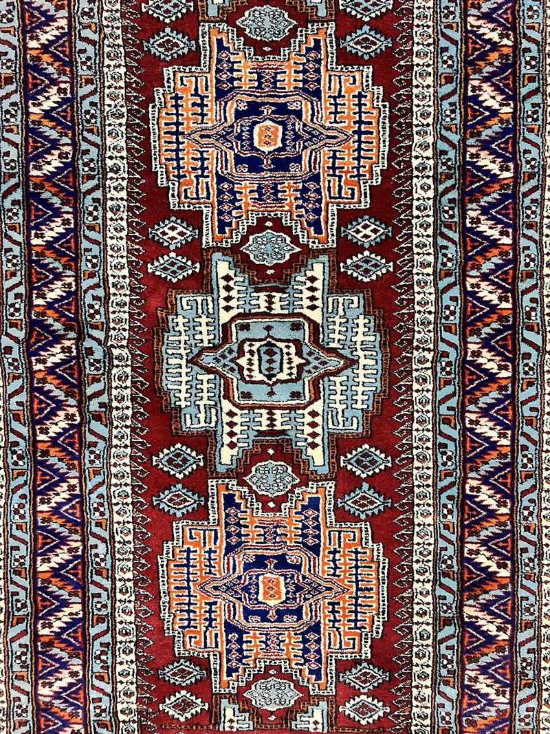 Pakistani Rug 3x5 ft, Caucasian Kazak Design, Geometric Rug, Small Vintage Oriental Carpet, Dark Red Vintage Handmade Wool Rug 3 x 5 by Jewel Rugs