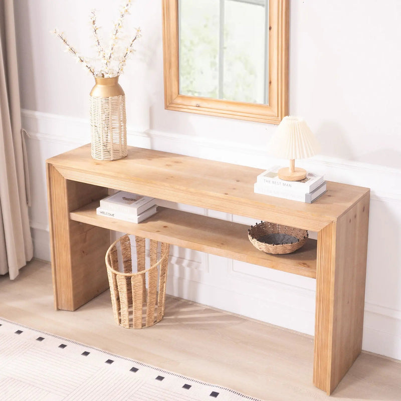 Console Table With Storage Shelf - Antique Natural / Light Natural / Natural by Unique Piece Furniture