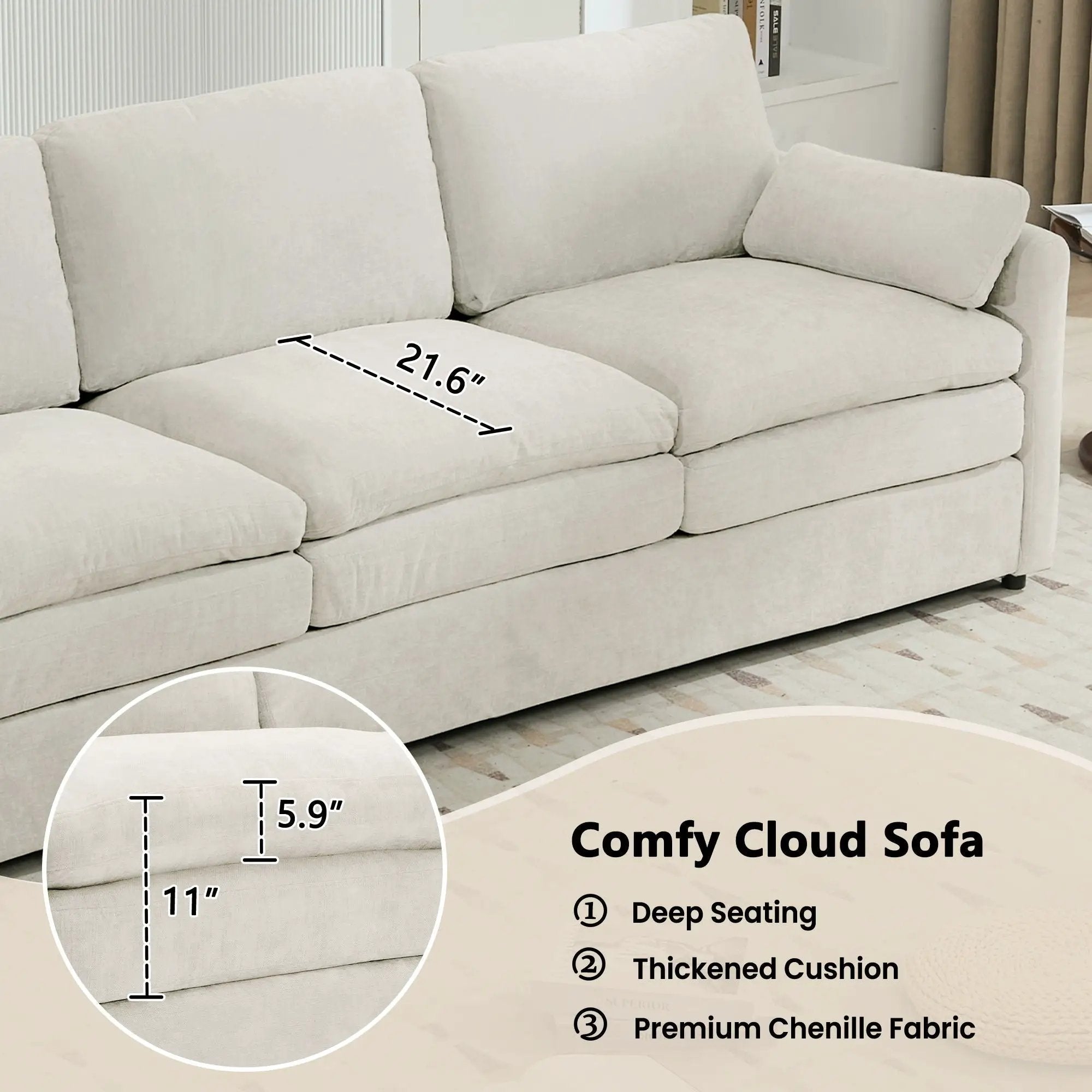 Cozy Upholstered 3 Seater Sofa Cushion For Living Room by Unique Piece Furniture