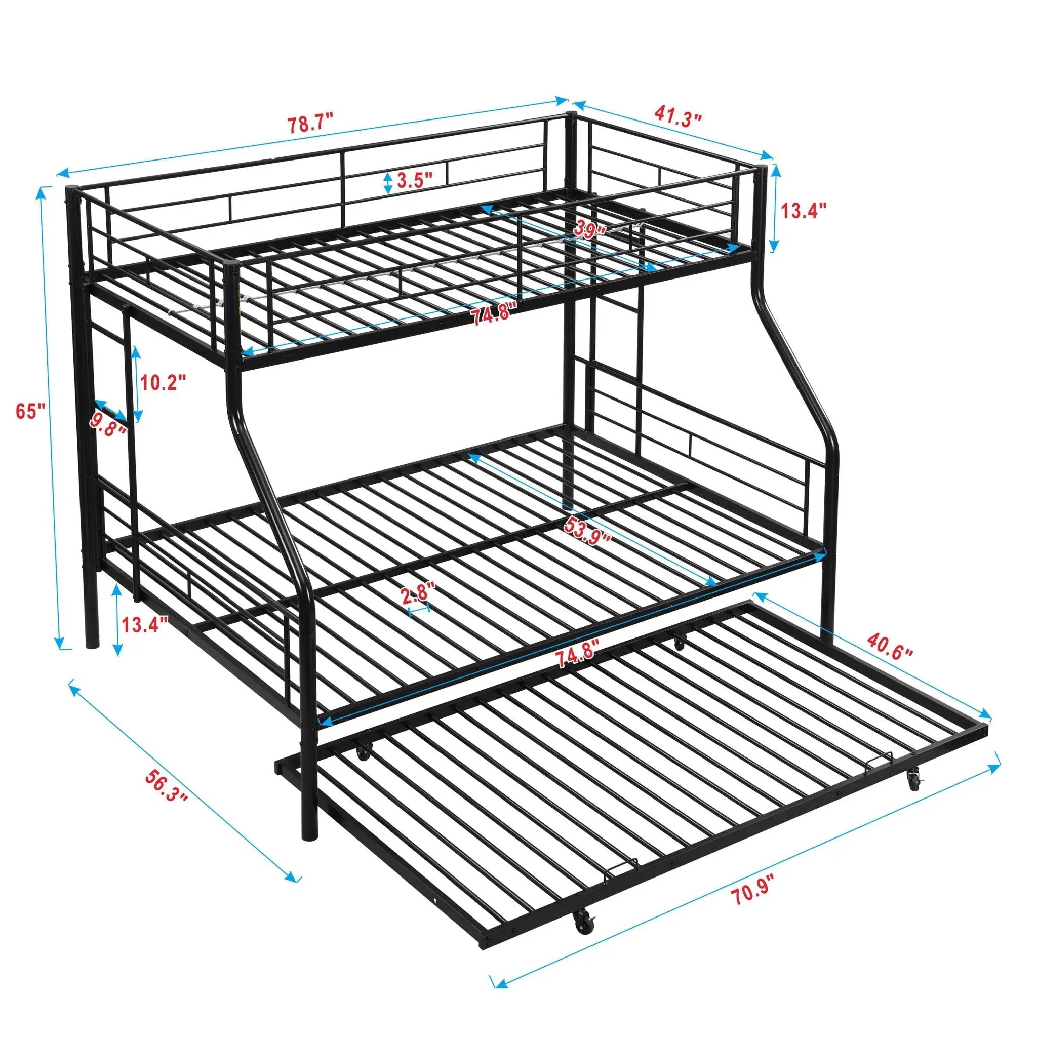 Twin Over Full Modern Metal Bunk Bed With Trundle - Black by Unique Piece Furniture